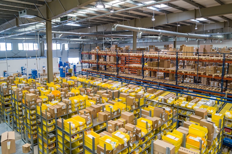 Small business warehouse with packaged goods ready for shipping
